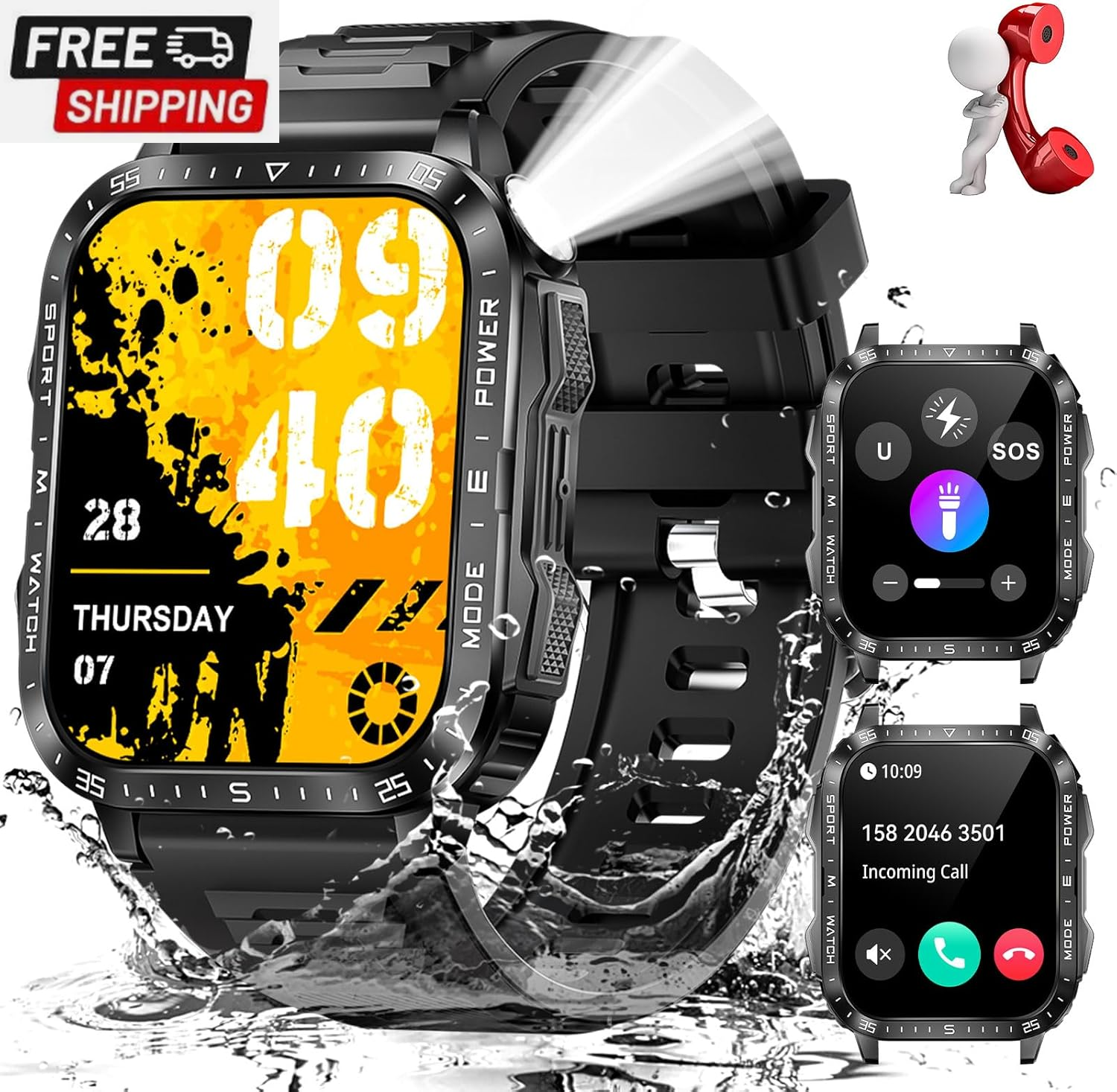 Rugged Military Smartwatch for Men with 2.0