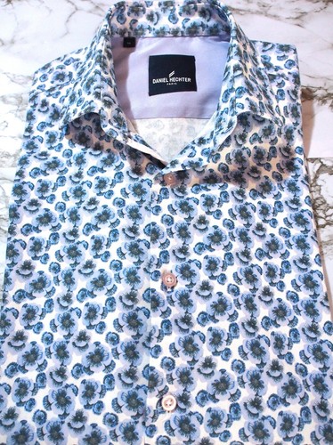 MEN'S DANIEL HECHTER MULTI BLUES & WHITE FLORAL PRINT LONG SLEEVE SHIRT SIZE MED - Picture 8 of 9