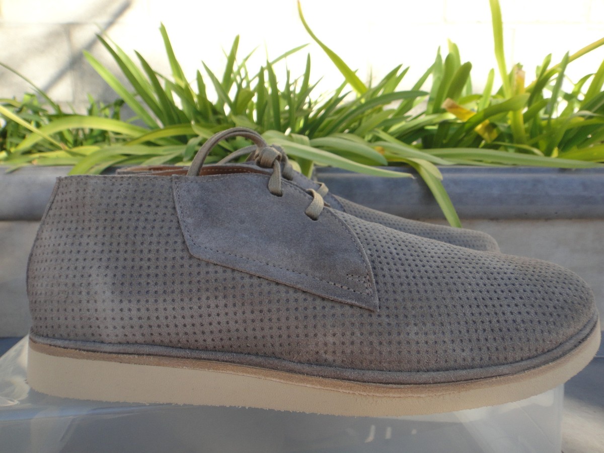 ELIA MAURIZI Made In Italy Gray Textured Suede Derby Chukka Boots 43 Elia Maurizi ARDESIA Gomma, Perforated Suede Chukka Boots  main image 2