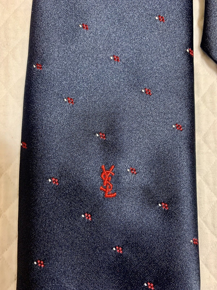 【関税&送料込み】Saint Laurent Tie Vintage Yves Saint Laurent YSL Blue Red Logo Men's Neck Tie