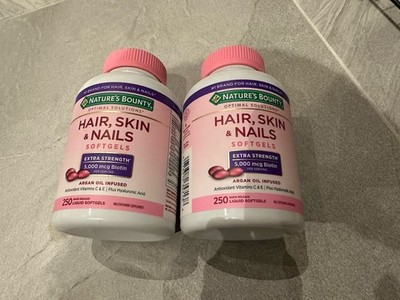 Nature's Bounty HAIR SKIN & NAILS 250 Softgels Multivitamin 5000 mcg Biotin- 2pk
