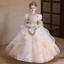 Girls Kid Show dress Puffy sleeve Floral Ball Gown Princess Wedding Frock 86551
