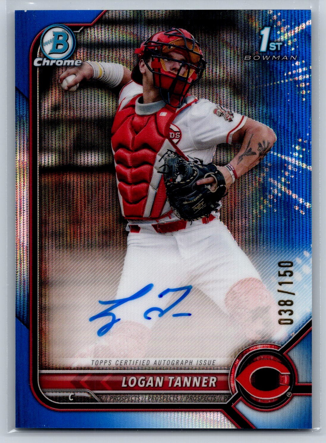 2022 Bowman Draft #CDA-LT Logan Tanner Chrome Autographs Blue Wave #/150