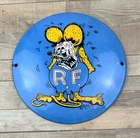 VINTAGE RATFINK RF 6" DOME GASOLINE PORCELAIN SERVICE OIL GAS STATION PUMP SIGN