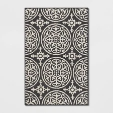 2'6"x3'10" Washable Medallion Tufted And Hooked Accent Rug Gray - Threshold