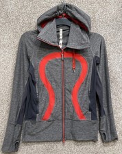 Lululemon Stride Jacket Womens Size 6 Hooded Gray Full Zip Red Accent Running