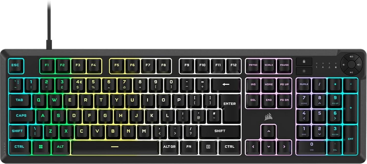 Corsair K55 CORE RGB Membrane Wired Gaming Keyboard UK QWERTY Black – Quiet,