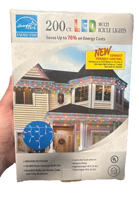 Energy Star 200 LED Multi Colored Icicle Indoor/Outdoor Lights White Wire 19 Ft