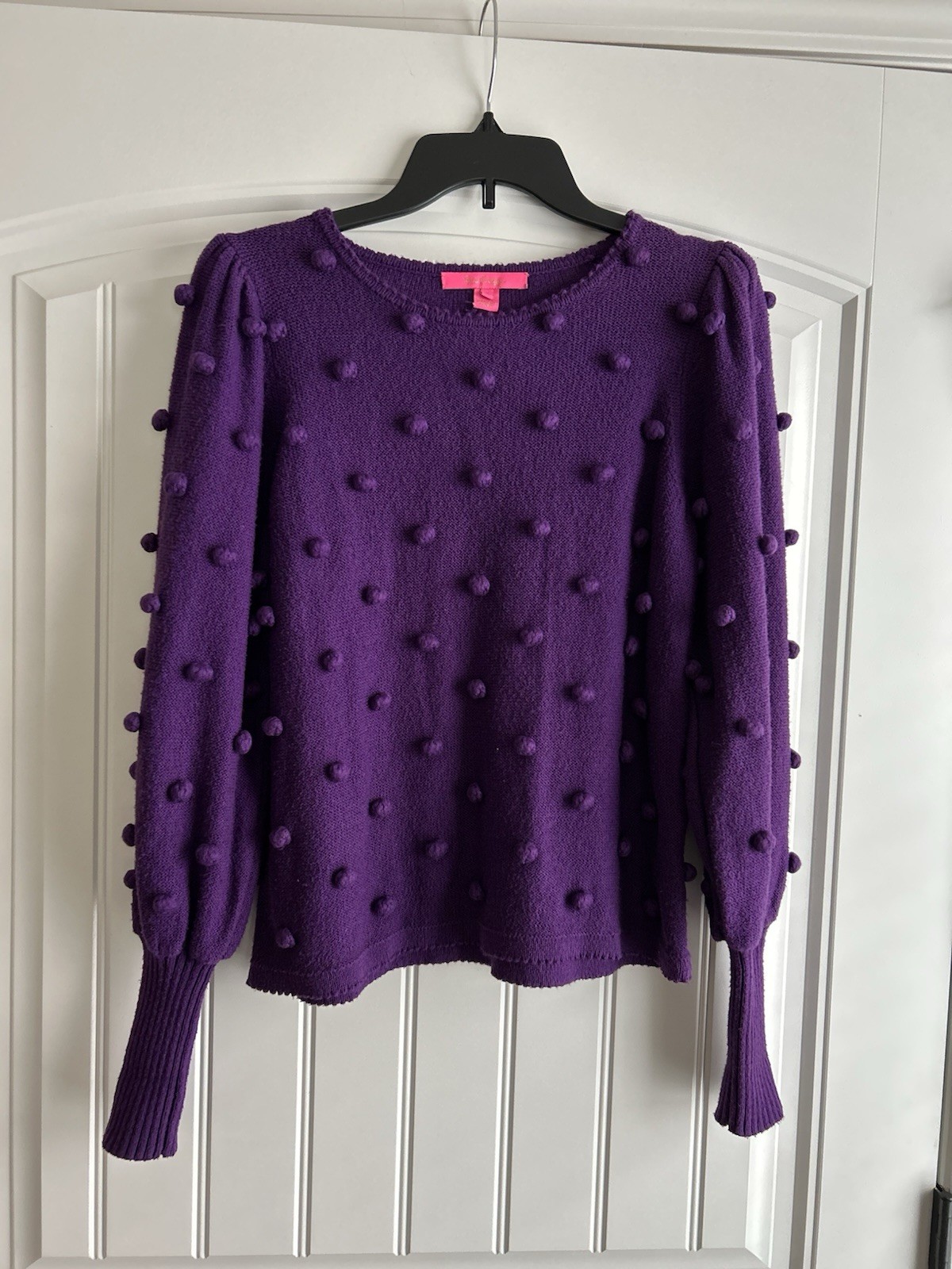 Lilly Pulitzer Kippa Pom Pom Sweater Purple Berry Cotton Blend Size Small