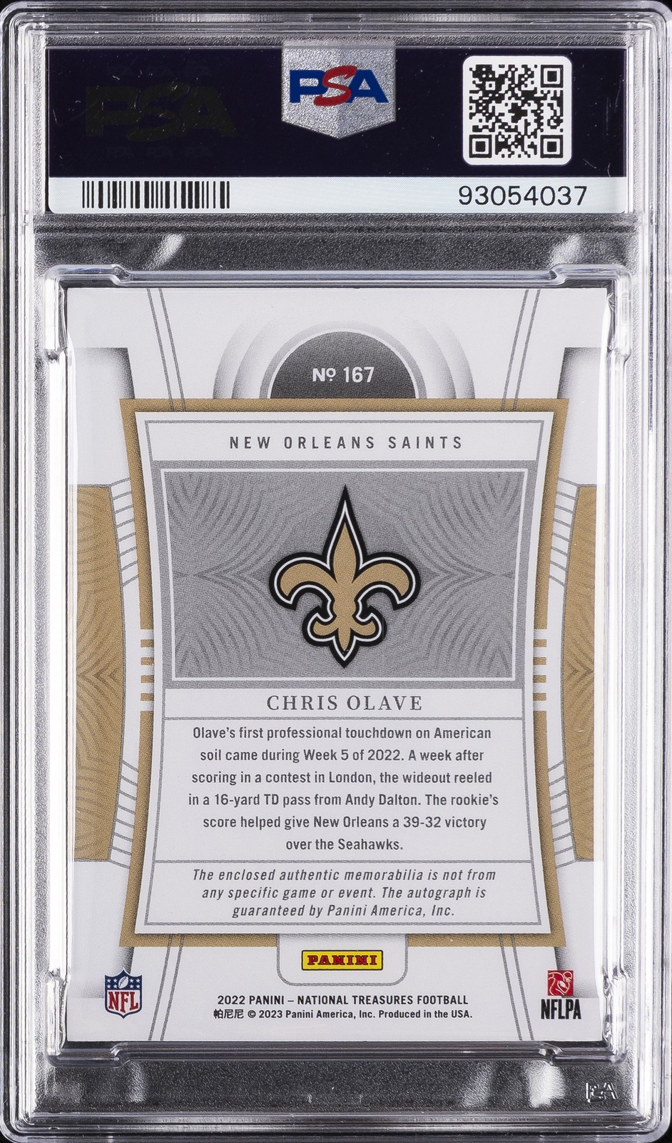 2022 NATIONAL TREASURES #167 CHRIS OLAVE 5/25 PSA 10 AUTO 10 view 2