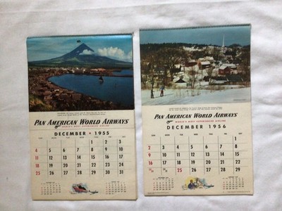 VINTAGE 1956 & 1957 13 MONTH PAN AMERICAN WALL CALENDARS