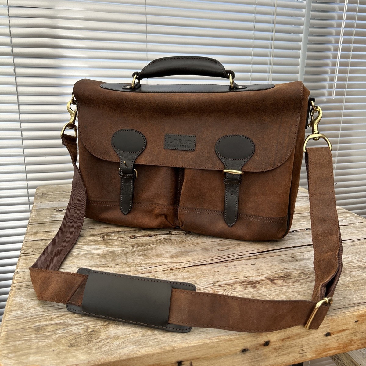 LOAKE Suede Leather Mens Handmade Leather Briefcase Laptop