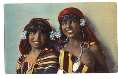French Algeria-Two Arab Girls- Vintage Postcard, Arab Ethnic Types Nude
