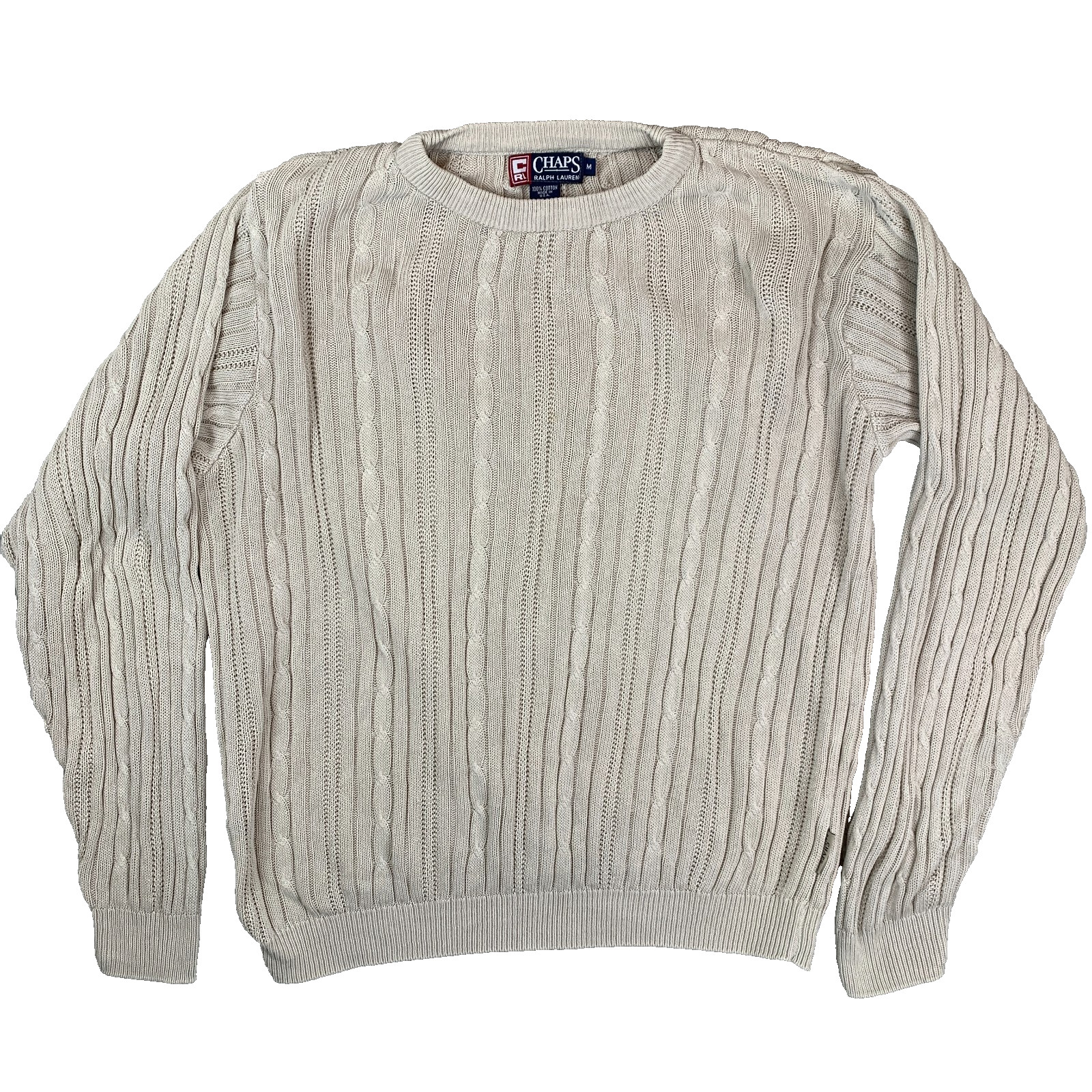 CHAPS Ralph Lauren Cream Ribbed Cotton Pullover Knit Jumper Size Men's Medium