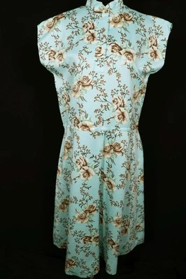 Robe Vintage Années 1970 En Tricot Polyéthylène Floral Vert Clair Taille 10-12 - Photo 1/3