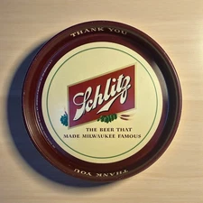 Schlitz Beer Serving Metal Tray "The Beer that Made Milwaukee Famous"  13 In