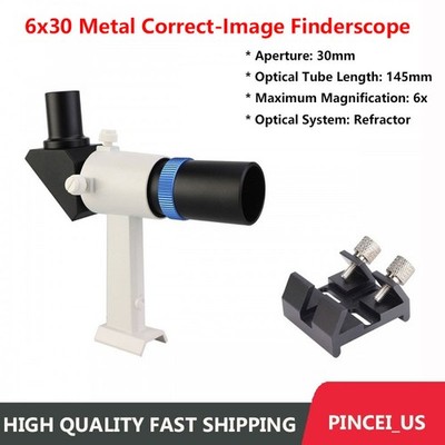 6x30 Metal Correct-Image Finderscope with Crosshair Reticle +/- Mounting Base