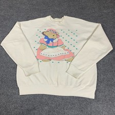 Vtg Lee Sweatshirt Adult XL White Crewneck Teddy Bear Pullover Retro Faded 90s