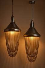 Silver Moroccan Hammered Metal Pendant Light with Hanging Chains Ceiling Lamp