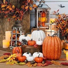 7pcs Pumpkin Autumn Decor Outdoor Orange Foam Plastic Fake Artificial Pumpkin Ha