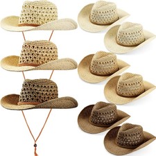 9 Pack Straw Cowboy Hats for Women Western Cowgirl Beach Sun Hat Bulk with Wi...
