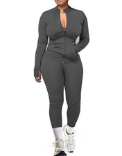 Two Piece Outfits Women Tracksuit Sets Long Sleeve Zip Up Jacket  Leggings f...