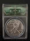 2015 (P) SILVER EAGLE ANACS MS69 STRUCK AT THE PHILADELPHIA MINT MONSTER BOX LBL