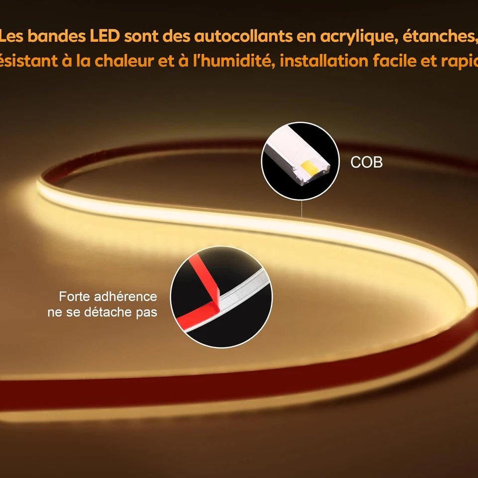 COB LED Strip Aussenbereich Wasserdicht 220V 230V 2M Selbstklebend Warmweiss Mit - Bild 3 von 4