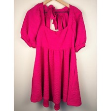 NWT Free People Pink Textured Puff Sleeve Square Neck Mini Dress