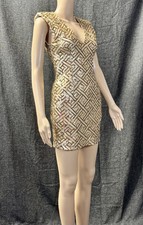 FOREVER 21 Exclusive Women's Gold Sequin V-Neck Sleeveless Mini DRESS Size S