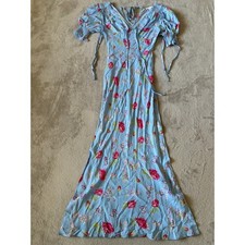 Topshop Size US 4 Floral Maxi Dress Cottagecore V Neck Tie Sleeve Blue
