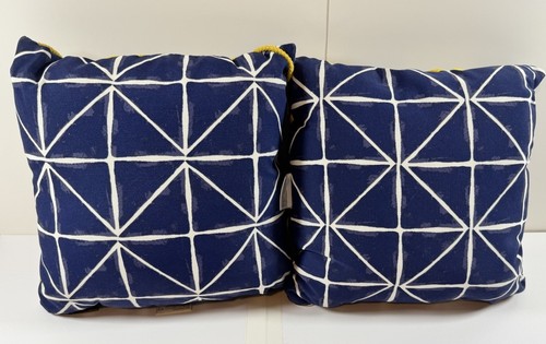 Allen+Roth Indoor Outdoor Pillows Patio Accent Nautical Navy Blue Yellow Beach - Picture 2 of 5