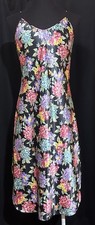 Vtg Intimate Moods Black Floral Satin Nightgown Gown USA Size L Silky Maxi Slip