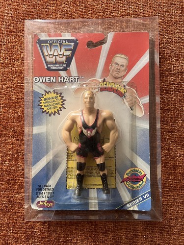 WWF - Just Toys Bend-Ems - Owen Hart MOC In Protec...
