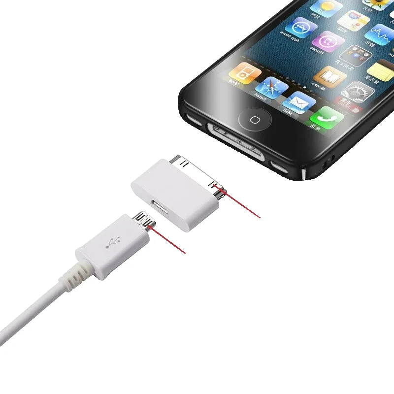 Micro USB Female to 30-Pin Male Adapter Charger for iPhone 4/4S iPad iPod - Image 2 of 3
