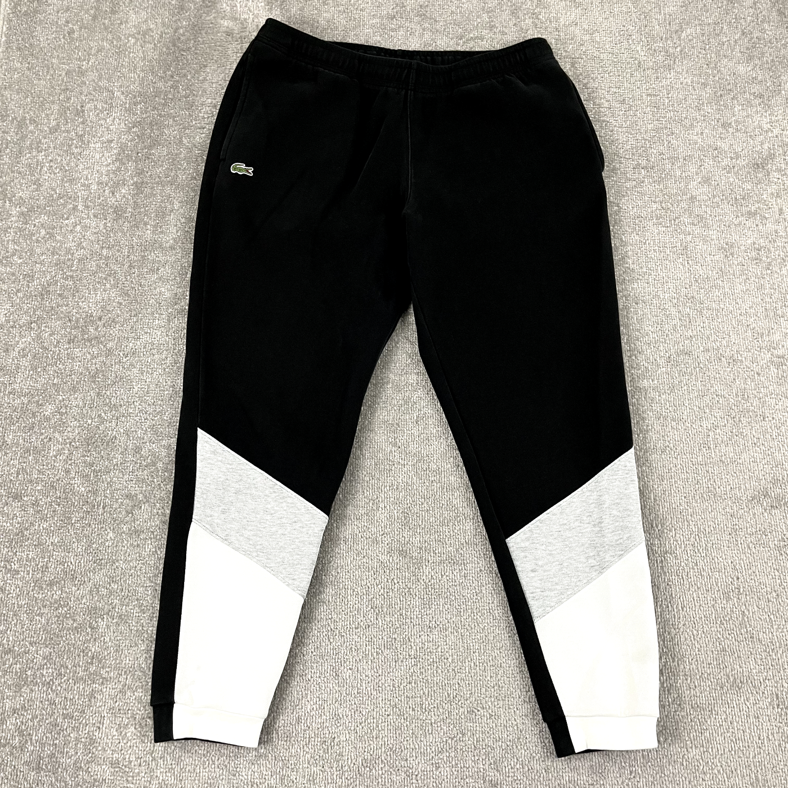 LACOSTE Sweatpants Mens FR 6 XL Black White Color Block Tapered Joggers Cotton-image