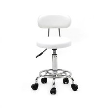 Round Shape Adjustable Stool with Back and Line White