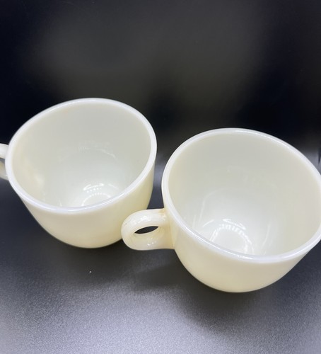 Vintage Fire King White Coffee Cups D Handle & Round Handle Oven Ware Lot Of 3 - Picture 3 of 8