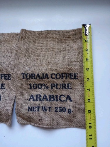 Lot of 3 Small Indonesian Coffee Bean Burlap Bag Sacks Wall Art/Decor/Craft 10x7 - Picture 3 of 4