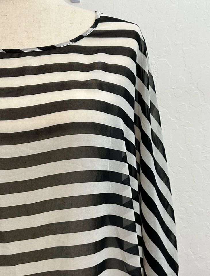 Kimono para mujer transparente natación encubrimiento playa rayas negras/beige talla única Foto 3 de 4