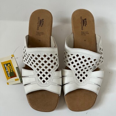Spring Step NWT Size 9 US (40 EU)Women White Leather Wedge Sandals Made in Italy