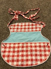 vintage childs apron egg gathering cute Red And White print with buttons W15