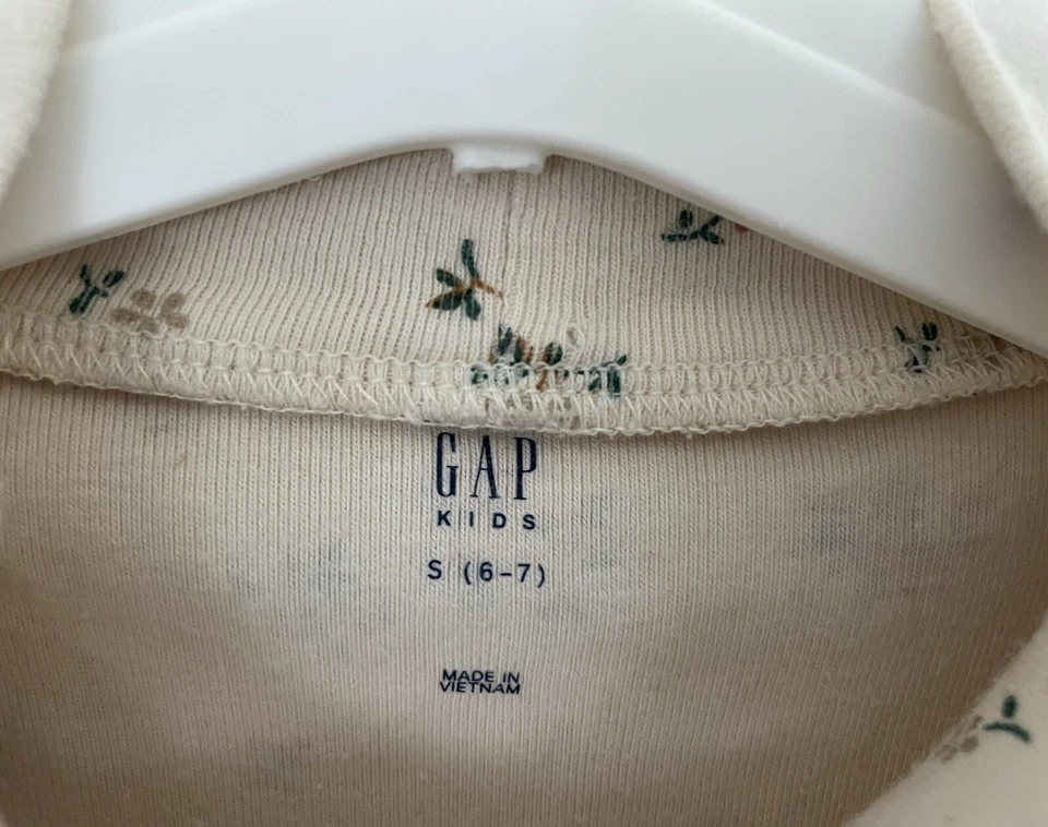 Gap Kids Girls Allover Floral Cotton Blend Mock Neck Long Sleeve Shirt Cream 6-7 - Image 2 of 4