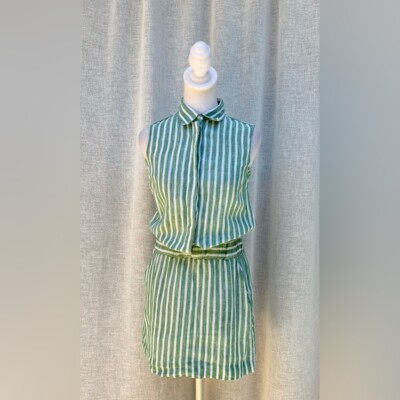 GANT Portugal stripe linen green and white sleeveless mini dress