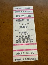1989 Hobart College v Cornell Red Bears Full Lacrosse Ticket 4/26