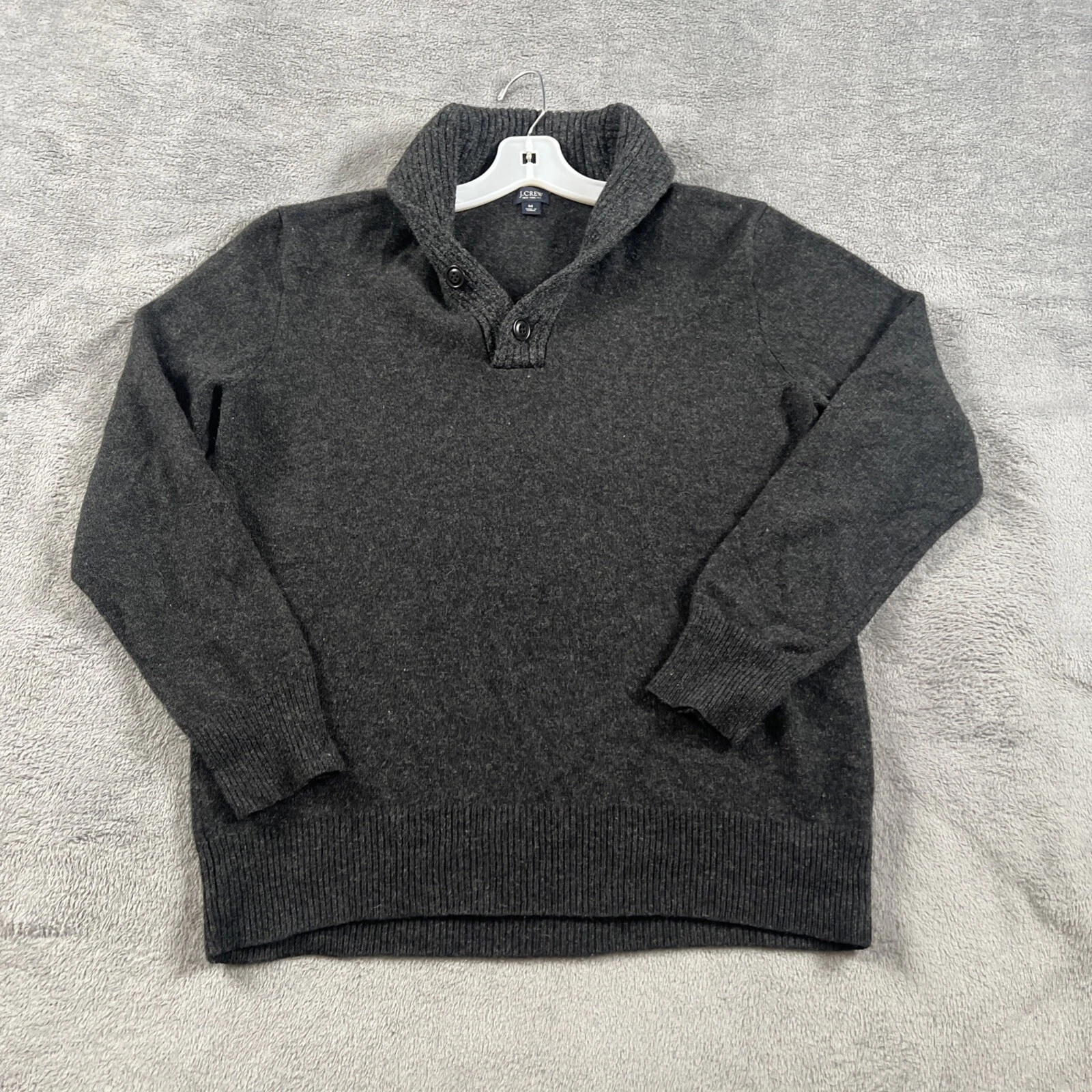 Jcrew Men’s Medium Gray Fisherman shawl Sweater collar lambswool Preppy Dad