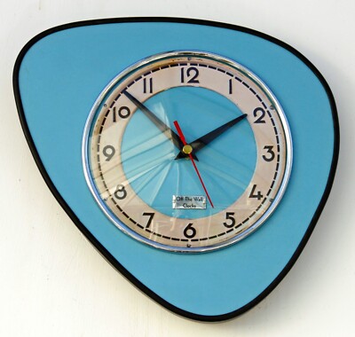 NEU 25cm Mid Century Stil Wanduhr - Retro Blau Vintage French Formica Geschenk