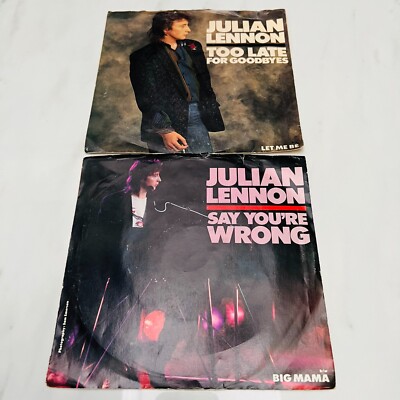 Julian Lennon - Lot of 2 45rpm Single Records - Too Late For - Say You're Wrong