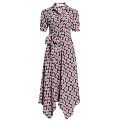DVF Silk Kendyl Maxi Dress Hexagon Print Size L Geometric Diane Von Furstenberg