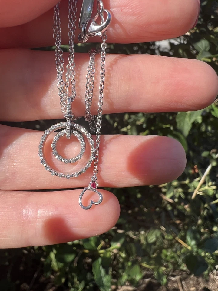 Roberto 硬币 18k 白金 0.22 克拉钻石红宝石圆形光环项链 18 — 第 4/4 张图片